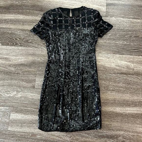 80's Vintage A.J. Bari 100% Silk Black Sequin Beaded Cocktail Dress Size 8 Party
